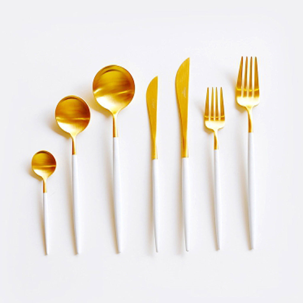 Classical design and materials have predominated cutlery for decades, Cutipol sees it as essential to present a much-diversified range of cutlery in which great attention has been paid to detail.  High quality white resin handles are dishwasher safe and very strong.