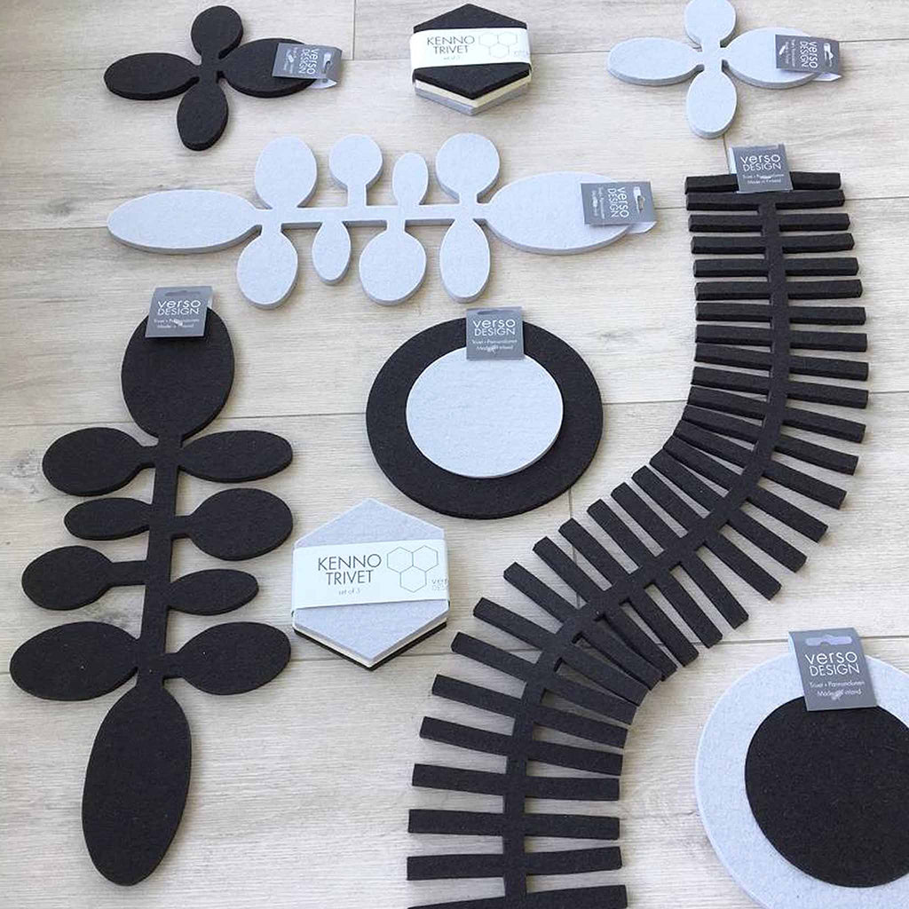 While Verso’s trivets and table runners are made from a softer material, they still get the job done, protecting tabletops from hot dishes and platters. Plus, Verso’s Papu trivets add artistry to the table. Most trivets get put away after the meal, but these are beautiful enough for everyday display.