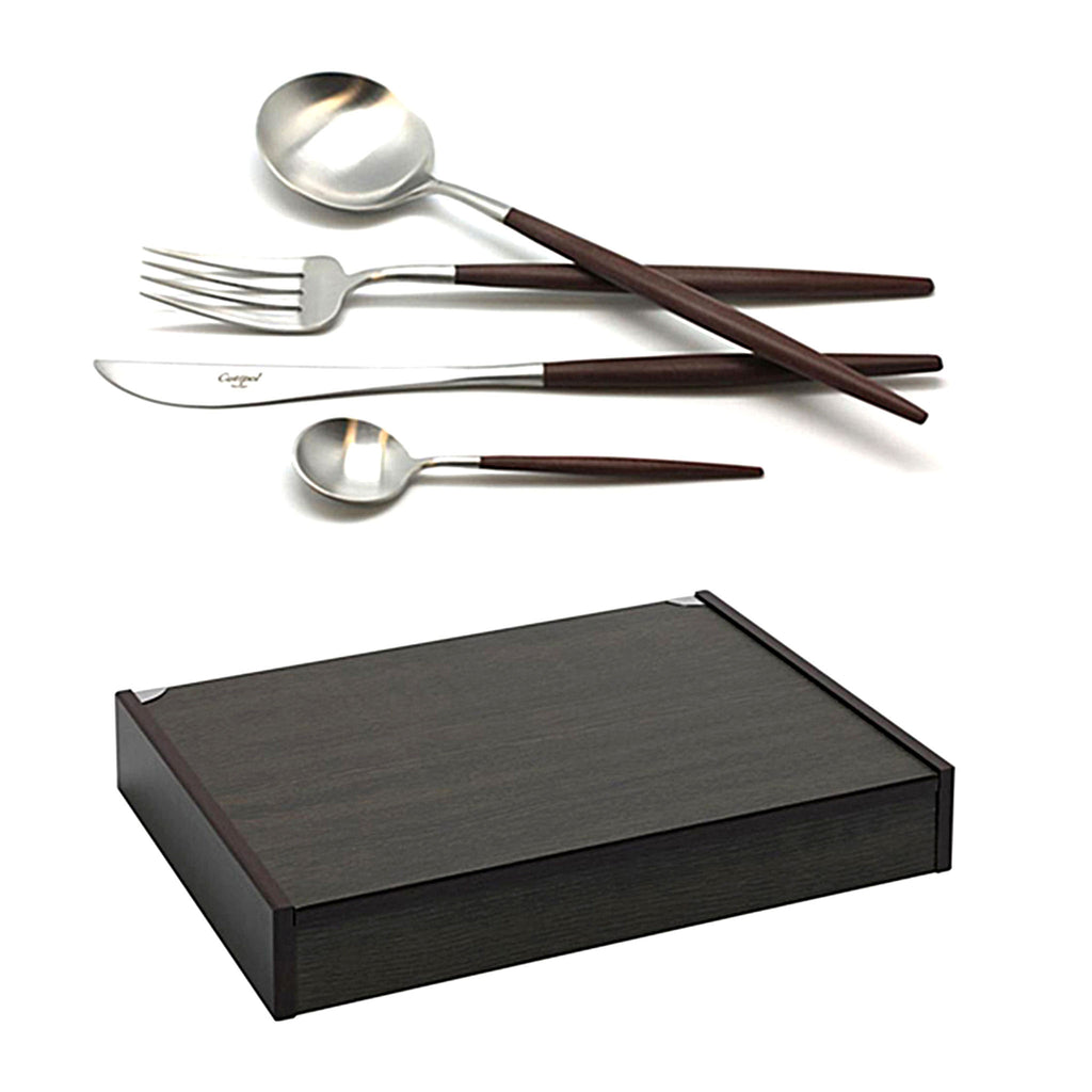 CUTIPOL GOA BROWN MATTE BRUSHED 24-PIECE CUTLERY SET AND CHEST. GO.006B. 6 DINNER KNIVES  6 DINNER FORKS  6 TABLE SPOONS  6 TEA SPOONS. SKU GO.006B. UPC 5609881949405