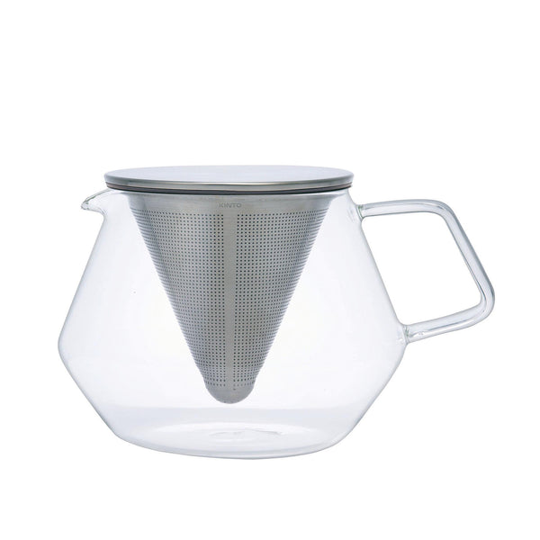 Kinto Carat 850mL Teapot. SKU 21681. UPC 4963264477338. The combination of stainless steel and glass is designed to glitter just like a jewel. The roomy teapot is inspired by a cut diamond. 