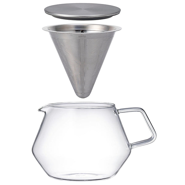The combination of stainless steel and glass is designed to glitter just like a jewel. The roomy teapot is inspired by a cut diamond. The teapot has a durable stainless steel strainer and is perfect for any kinds of tea leaves. The lid is combined two materials, stainless steel and nylon, and has a space for the air to buffer the heat of boiled water. 