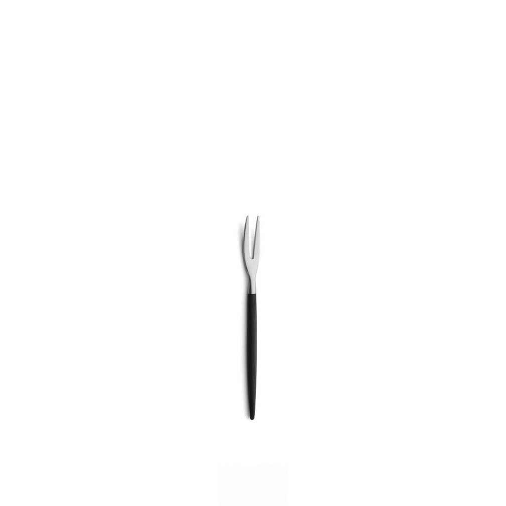 Cutipol Goa Black Japanese Fork. SKU GO.36. UPC 5609881944011. Weight 6.5 g (Length 12.5cm). Material: matte brushed stainless steel 18/10 and resin handle. The perfect symbiosis of West and East in ergonomic and delicate pieces that inspire unique gestures. 