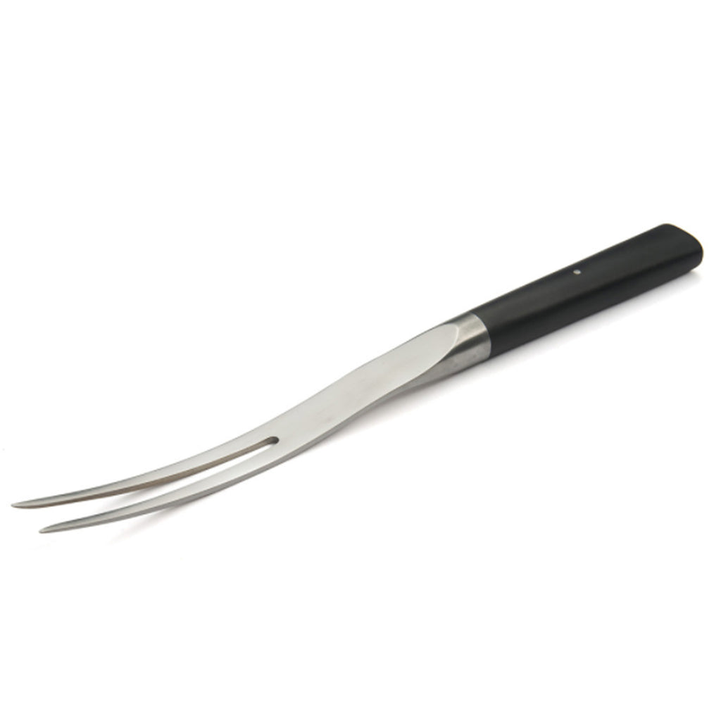 David Mellor black handle carving fork 31cm. PRODUCT CODE 2511152. Length: 30.6cm Width: 2.6cm Material: Martensitic steel, acetal resin.