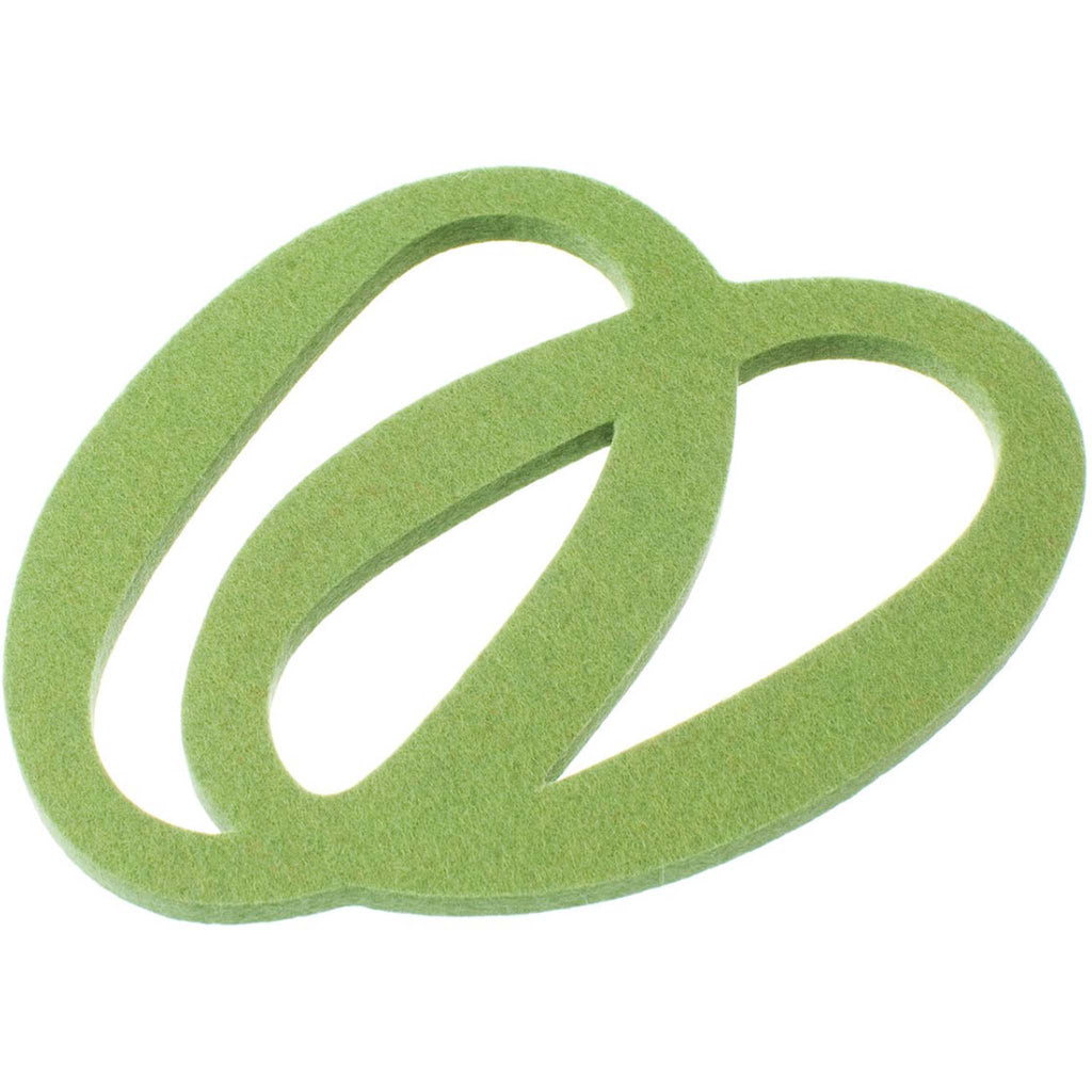 Verso Design Silmu small wool felt trivet in green US1-07. Graphic oval cutouts give the collection a modern edge. The effect is minimalist and bold, without feeling cold. 