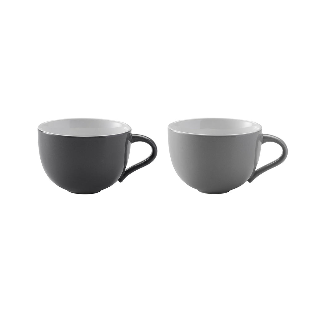 Stelton A/S Emma cup 0.3 l. 2 Pcs By HolmbäckNordentoft Danish Modern 2.0. Item number: X-208-1 Length: 10.5 cm Height: 7.5 cm Width: 13.5 cm Designer: HolmbäckNordentoft Volume L.: 0.3 Color: grey. Material: Stoneware, glazed. Enjoy an aromatic cappuccino or cup of coffee or tea in these elegant cups from the Emma collection. This elegant cup is made from glazed stoneware in a set of grey tone-in-tone colors. The cup holds 350 ml each.
