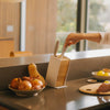 Apto Slot Knife Block - Steel + Wood. It can store up to 6 large knives, or 9+ medium to small knives. The maximum blade length is 8.5 inches (21.5 cm) for the front slot, 8.8 inches (22 cm) for the middle slot, and 9.3 inches (23.5 cm) for the back slot.