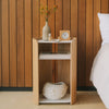 APTO Contour Side Table - Steel + Wood - White. SKU 10488. Bring style and function to any room with this modern three-tier steel and wood side table. Designed with your lifestyle in mind. The table features an opening in the back for easy cable management and charging. Balances modern steel surfaces with stylish molded plywood.