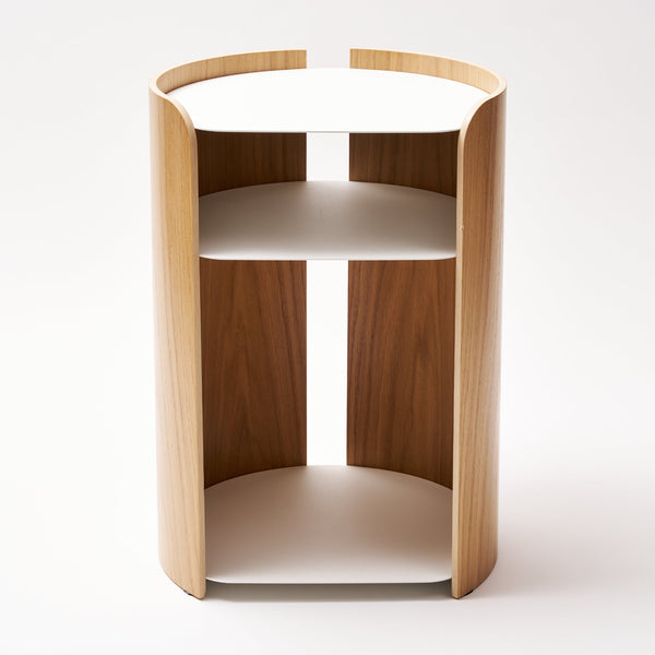 APTO Side Table - Steel + Wood - White. SKU 10488. A clean, modern side table that complements any room. Perfect height for beside the bed or next to your favorite chair. Sleek design with practical storage. Quality materials for lasting beauty. Bring style and function to any room with this modern three-tier steel and wood side table.