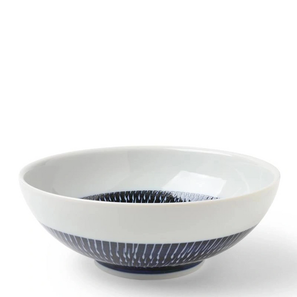 Indigo Tobi Kanna Bowl 8-3/8". Satin Indigo Tobikanna design serving/noodle bowl. 8-3/8" diameter x 3-1/4"h. 40 oz. capacity.