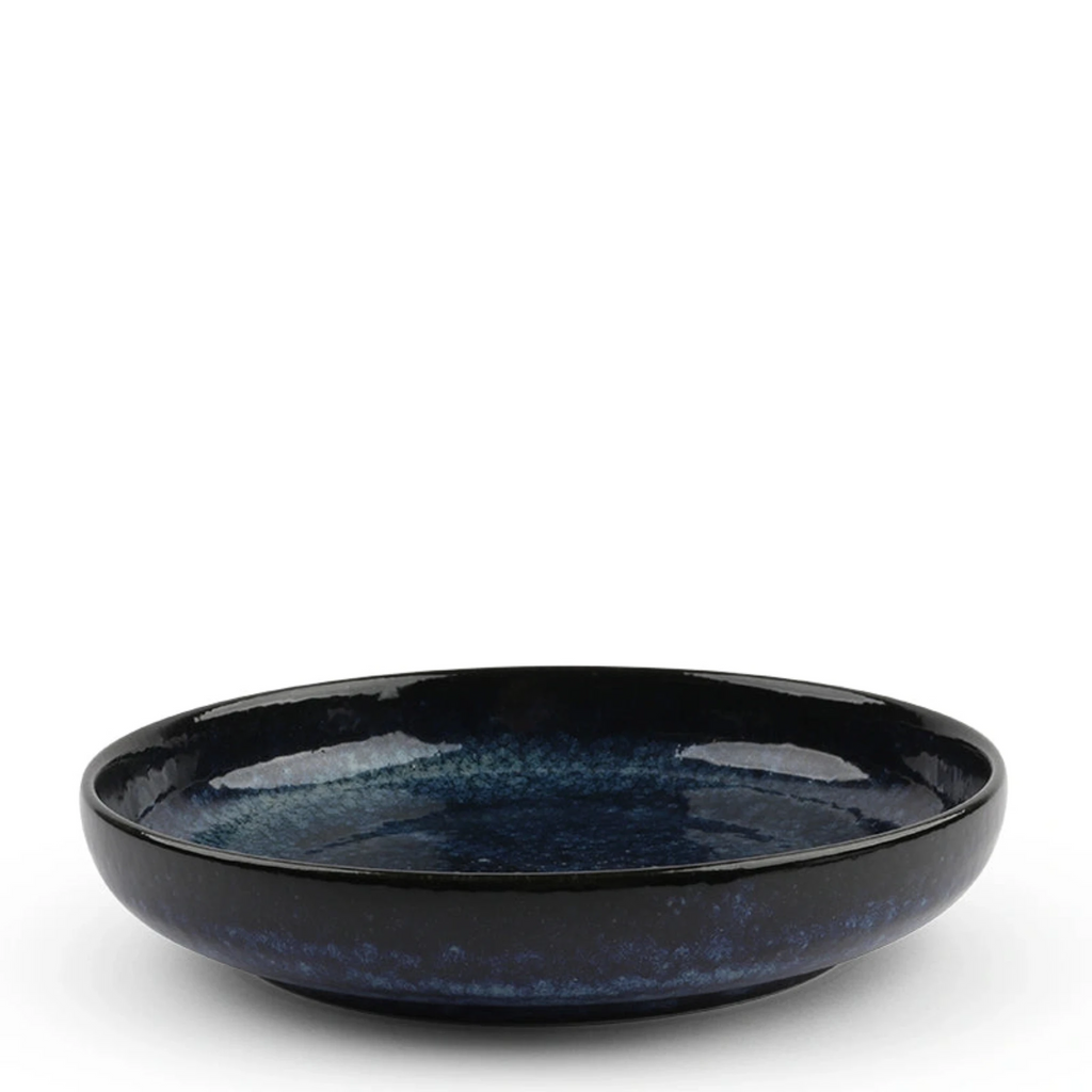 Namako Blue Pasta Plate 8". 8" diam. x 1.5"h. Ceramic. Dishwasher/microwave safe. Made in Japan.
