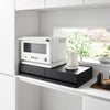 Two-way storage rack with interchangeable drawer and shelf position. The drawer can be pulled out up to 8 inches, while the shelf can be extended up to approximately 9.8 inches. Drawer interior dimensions are approximately 3.5 inches in height, providing excellent storage capacity.