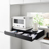 Two-way storage rack with interchangeable drawer and shelf position.
The drawer can be pulled out up to 8 inches, while the shelf can be extended up to approximately 9.8 inches.
Drawer interior dimensions are approximately 3.5 inches in height, providing excellent storage capacity.