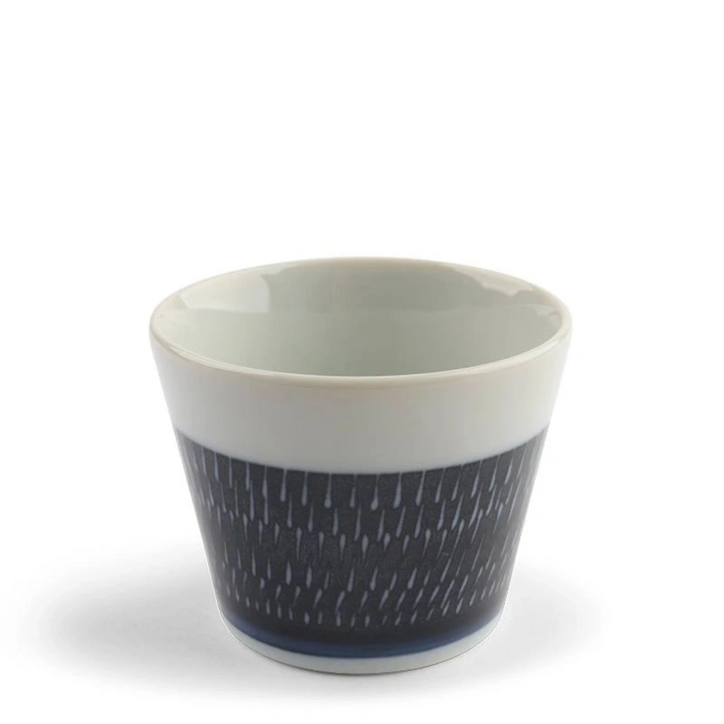 Tobikanna Blue Soba Cup. 3.5" diameter x 2.75"h. Ceramic. Microwave, dishwasher safe. Made in Japan. SKU 170-606B. UPC 845332034350. This cup is traditionally used as a soba dipping bowl but it can also be used for any type of dipping sauce, side dressing, snacks, candy, spices or even as a teacup. 