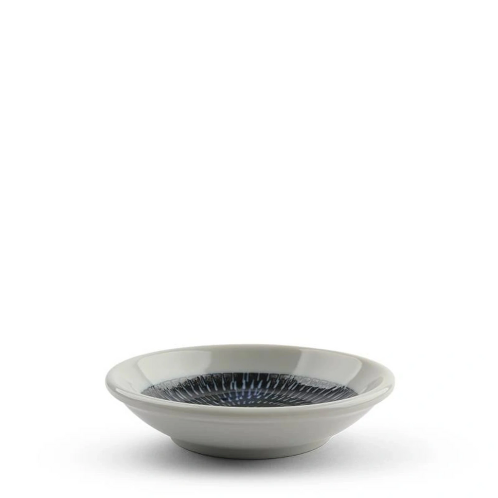 Tobikanna Blue Sauce Dish. SKU 170-607B. UPC 845332034381. 3.5" diameter. Ceramic. Microwave/dishwasher safe.
Made in Japan