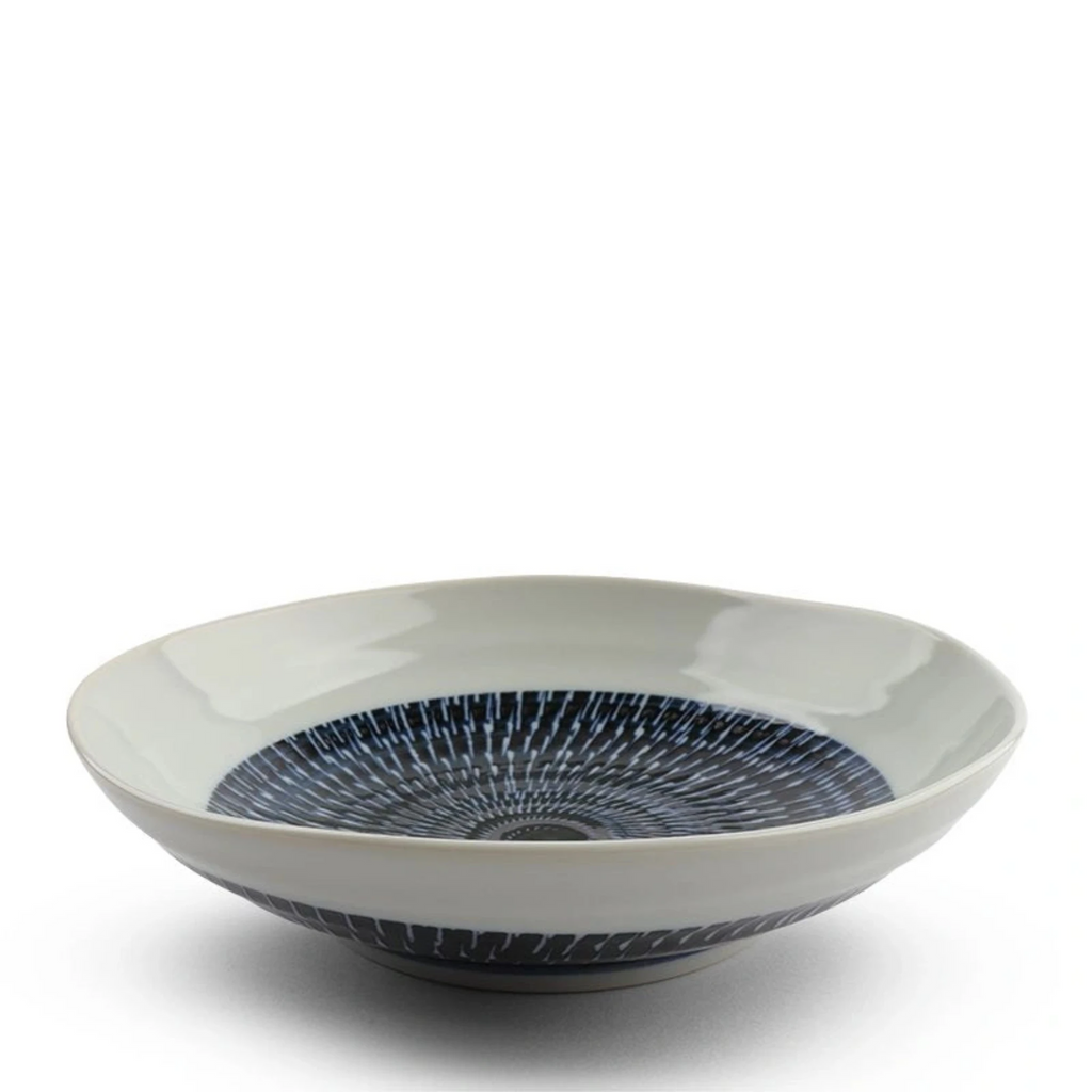 Tobikanna Blue Shallow Bowl 8.25". Tobikanna Indigo Blue Series shallow bowl for pastas, salads, garden bowls, everything! SKU 170-609B. UPC 845332034428. 8.25" diameter x 2"h.