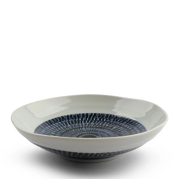 Tobikanna Blue Shallow Bowl 8.25". Tobikanna Indigo Blue Series shallow bowl for pastas, salads, garden bowls, everything! SKU 170-609B. UPC 845332034428. 8.25" diameter x 2"h.