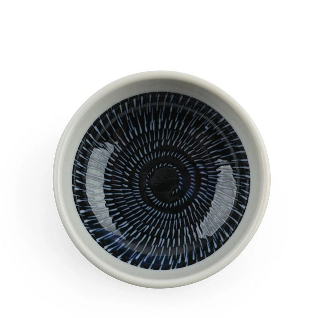 Tobikanna Blue Sauce Bowl. 4.25" diameter x 1.5"h. Ceramic. Microwave/dishwasher safe. Made in Japan. SKU 170-610B. UPC 845332034527.