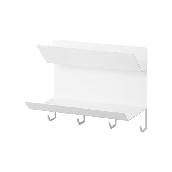 With two storage shelves and four hooks for keys and other hanging items, this magnetic entryway rack provides ample storage despite the compact design. 