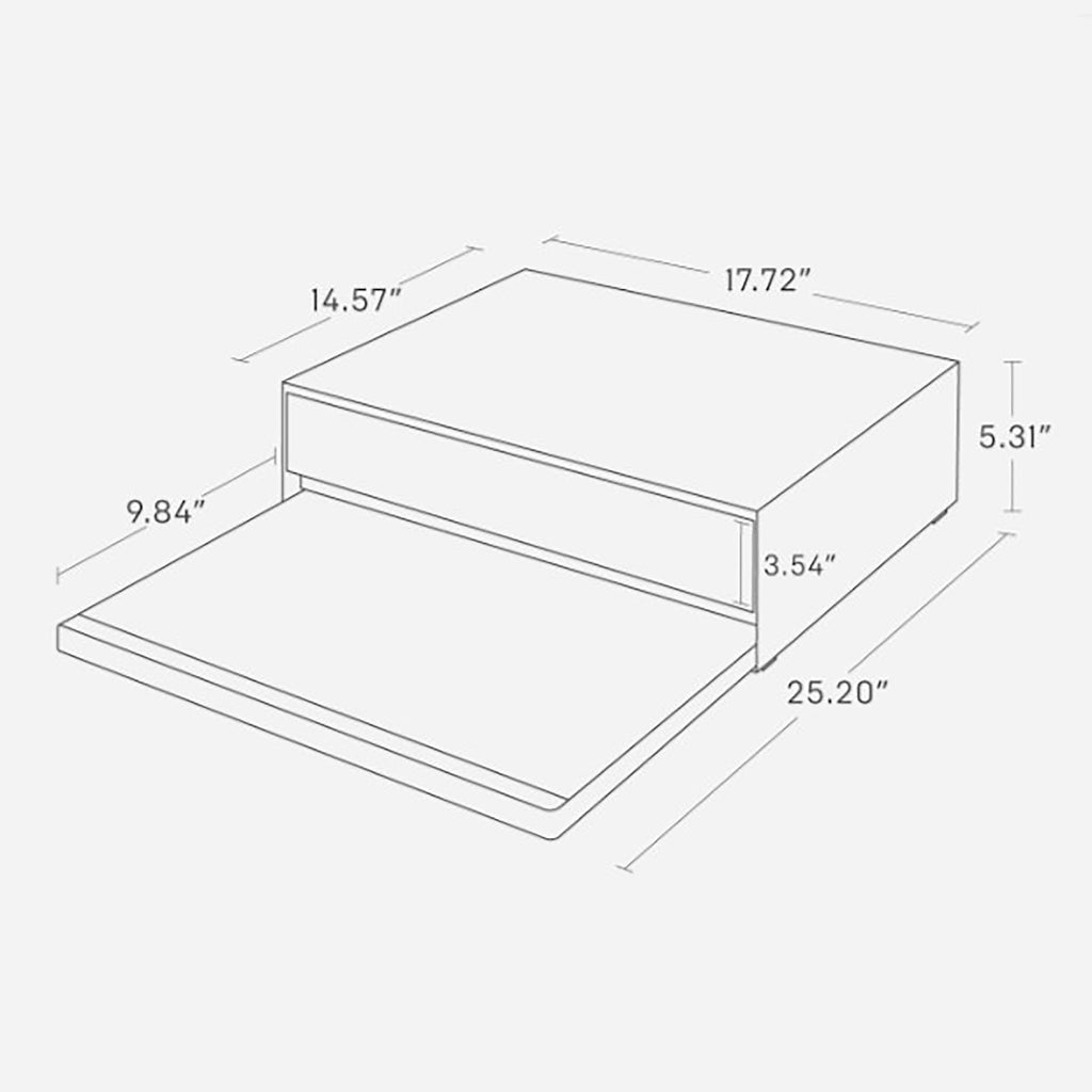 This two-way storage rack has interchangeable drawer and shelf positions. The drawer can be pulled out up to 8 inches, while the shelf can be extended up to approximately 9.8 inches. Drawer interior dimensions are approximately 3.5 inches in height, providing excellent storage capacity. The shelf and drawer have stoppers to prevent them from sliding out. As a precaution, place at least 4.4 lbs. on top of this organizer before using the shelf.