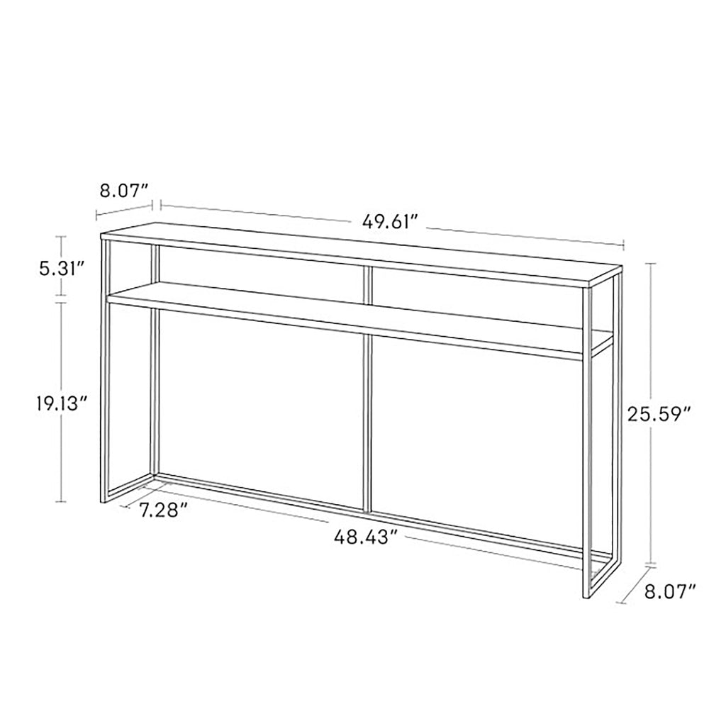 This luxuriously long yet stealthily slim console table will add just the extra storage you need in your entryway or behind the couch. Keep your living room or entryway essentials on the table, umbrellas and other hanging items on the hooks, and perhaps top it off with some decor items to accentuate your space.