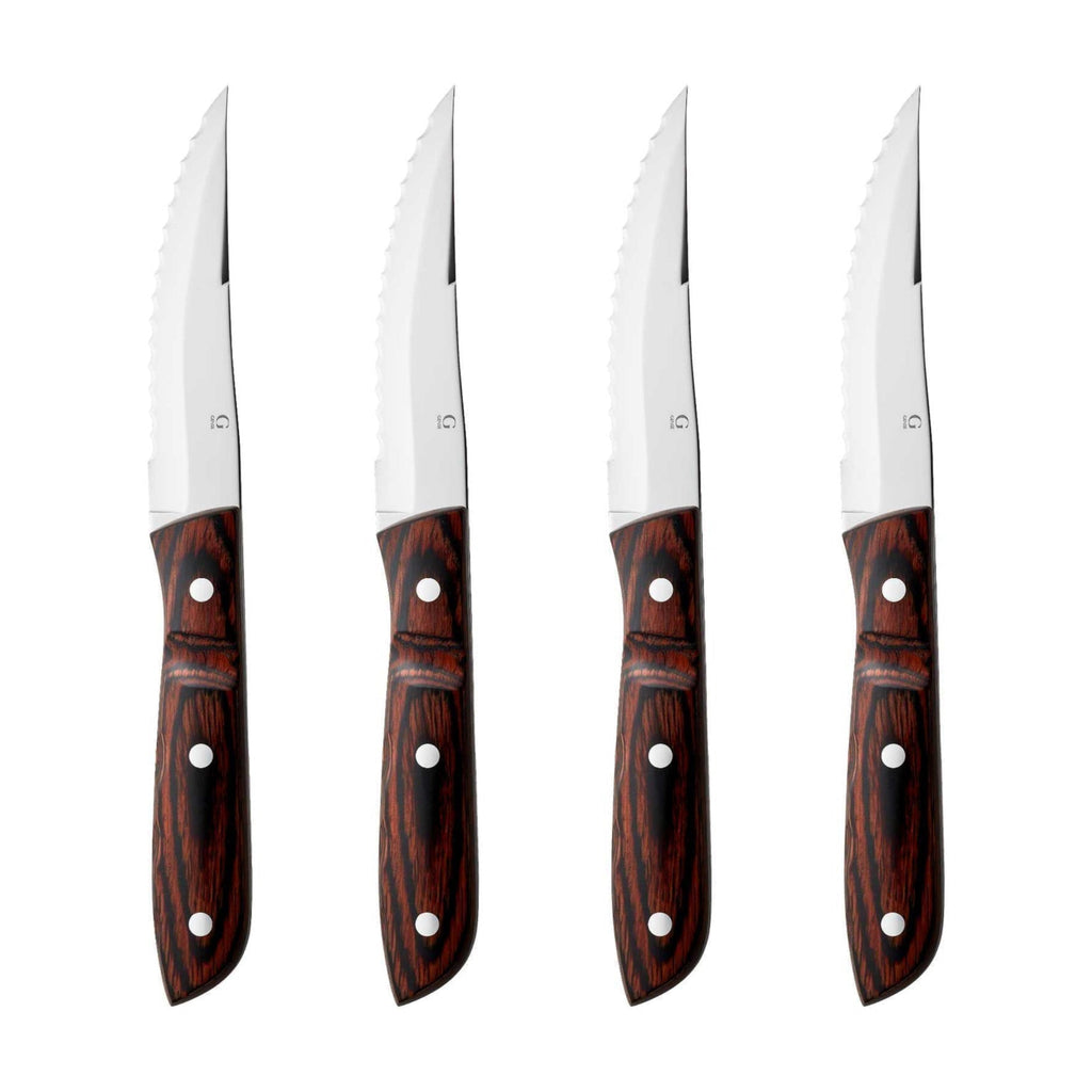 Old Farmer Classic Rosewood features a pressed rosewood handle and the blade is made of durable 18/8 stainless steel. 

Old Farmer is a beautiful and rustic stainless steel steak cutlery designed by Bent Severin, an industrial designer who worked with perfection in every material. He was considered one of Denmark’s leading sculptors and designers with significant influence in the creative world.
