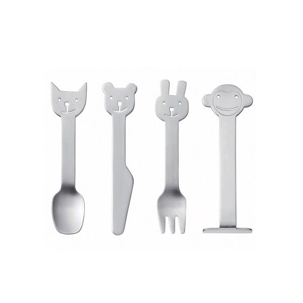 Animal Friends is a charming children’s stainless steel cutlery set designed by Karin Mannerstål. When the little rabbit, bear, cat and monkey find their way to the table, the kids have made friends who are happy to help make the meal even more fun.

The set includes the charming Monkey Food Pusher, a must-have tool for toddlers mastering mealtime independence. This stainless steel essential, inspired by Victorian-era etiquette, lets little ones push peas, pasta, or veggies onto their fork.