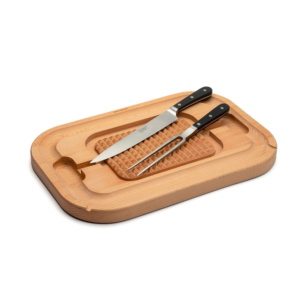 Our own-brand cutting boards are handmade in wood from sustainable sources by small specialist craft workshops. These are really top quality products.

The natural finish and smooth surface of the specially selected hardwoods make them ideal for kitchen use. Oiled European beech with a ridged centre for anchoring joint while cutting and an excellent groove for collecting juices.