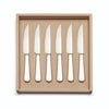 Chelsea steak knife set.SKU 2518060. There are overtones of classic English 18th century cutlery in the satisfying shape of the hollow handled knife while the forks and spoons have a beautiful fluidity. Knife blades are made from high carbon stainless steel for a superior cutting edge. Set of 6 steak knives in a plywood box.