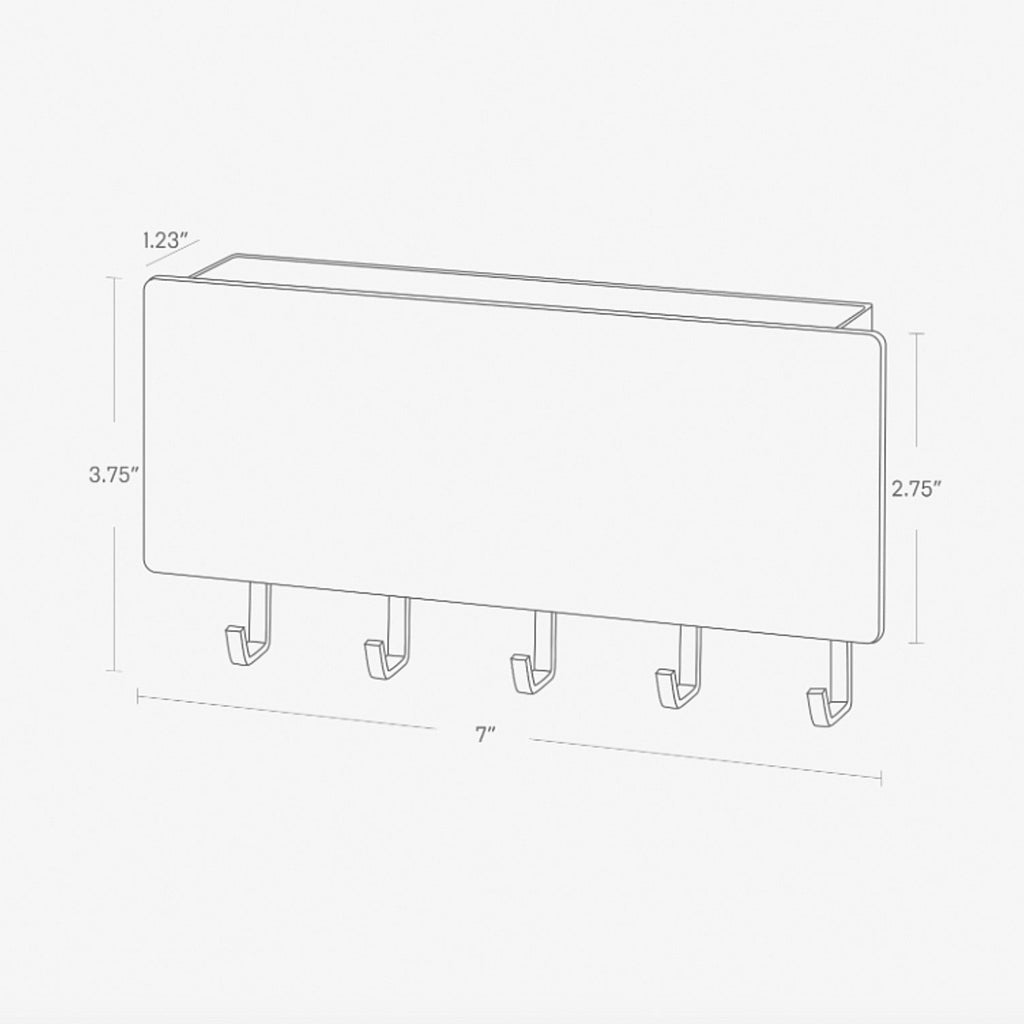 Five hooks for hanging keys, keychains, fobs, or masks across the bottom of this entryway organizer. Tuck mail, sunglasses, sunscreen, or anything else you don't want to forget as you leave home into the upper compartment.