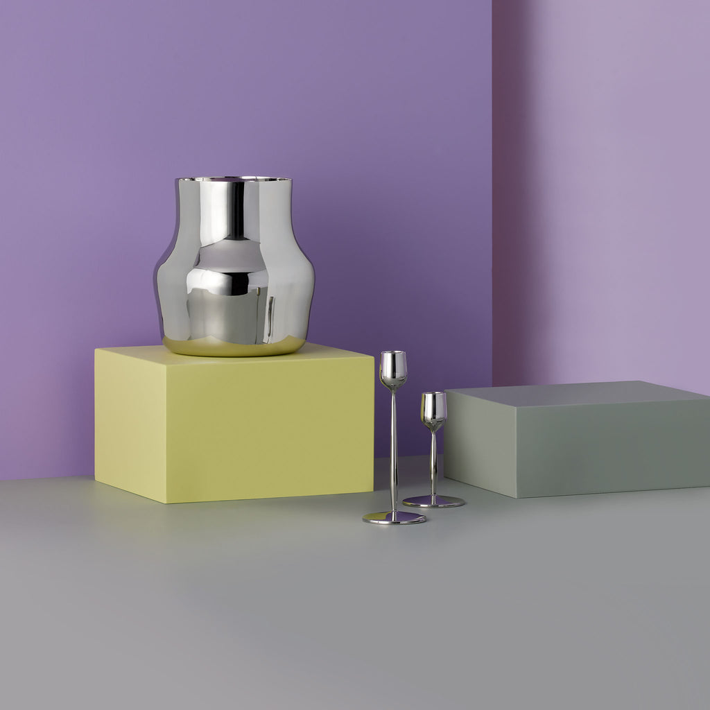 Dorotea Polished Steel Vase L. Dorotea received the international design prize German Design Award in 2024 in the category Excellent Product Design.
