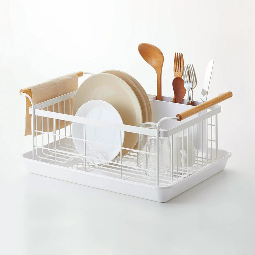 The lightweight, airy design with its coated-steel frame provides a sleek, attractive silhouette and upgrades any kitchen space. Complete with a removable utensil tray and stylish ash wooden handles. The utensil holder and easy-to-clean base tray are made from durable ABS resin.