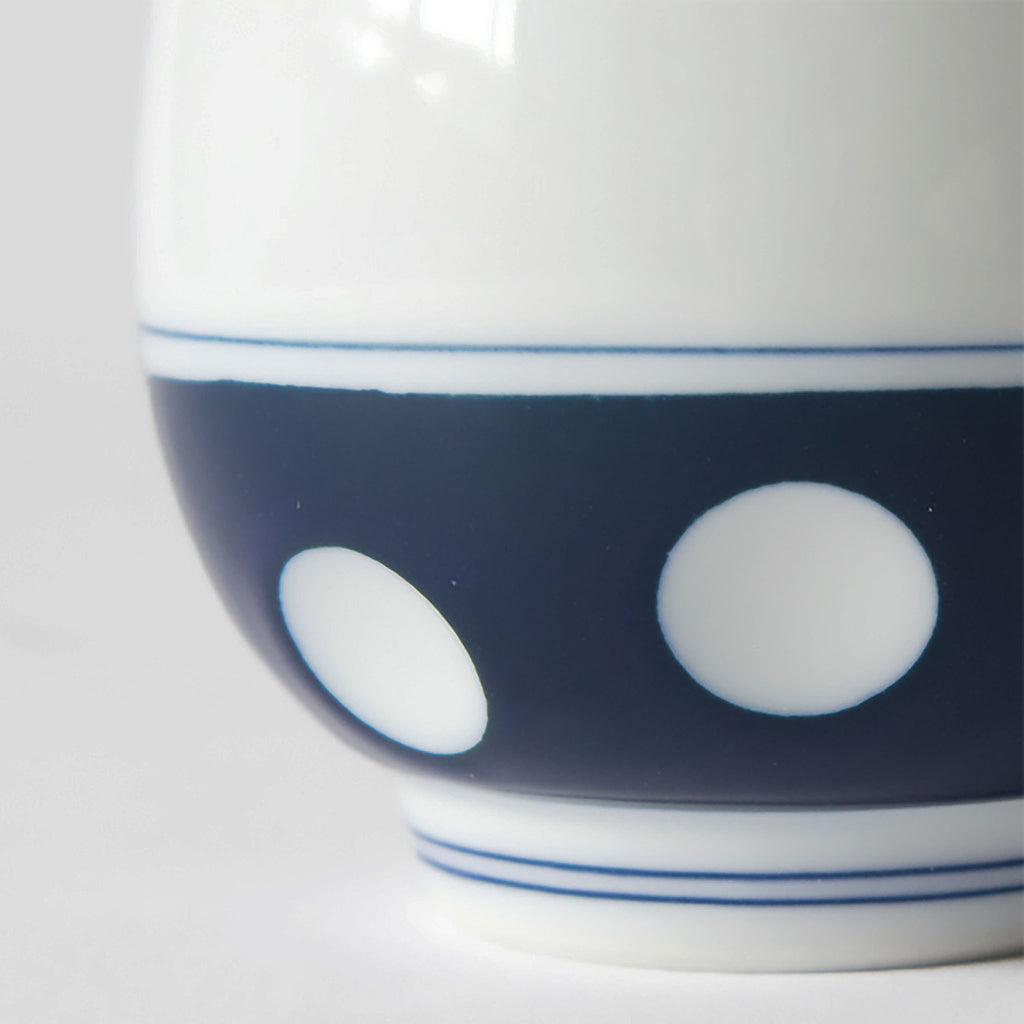 SKU 41067 Soesen Mizutama Maru (Round) Teacup. Soesen Kiln craftsmen continue the traditional technique of hand making every part of the tea ware and hand-carving each piece to create the indented polka-dot design. 