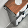 The adjustable handle, smooth wooden tabletop, and inner shelves all add to the function and style of this rolling cart.