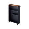 Restore order and maximize storage space in any room of the home. The adjustable handle, smooth wooden tabletop, and inner shelves all add to the function and style of this rolling cart.