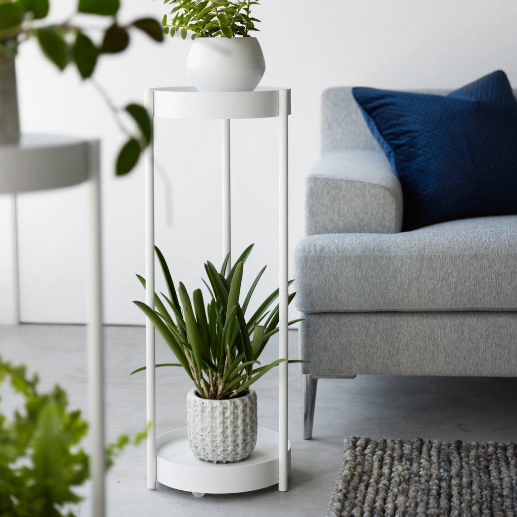two tier indoor plant stand Yamazaki Home Tower Two-Tier Steel Rolling Plant Stand Collection– Abode New York