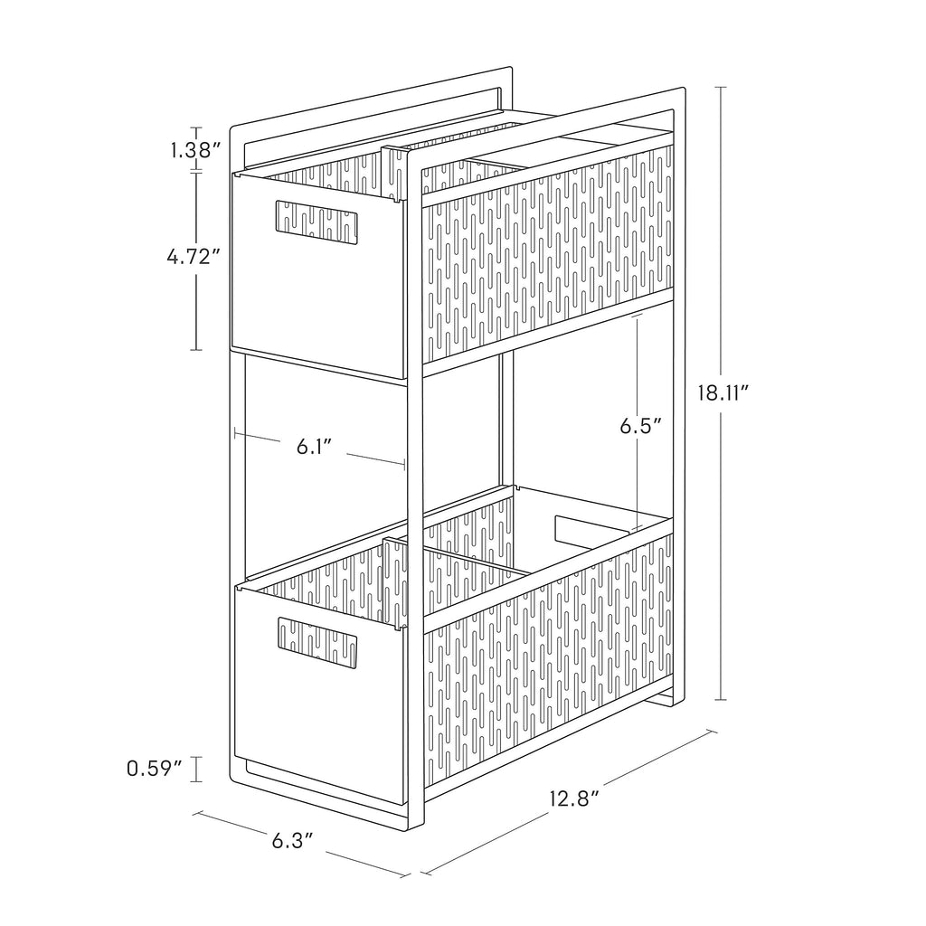 Optimize under-sink space with our 2-tiered storage basket. Keep your essentials neatly arranged while making the most of valuable space. Reinvent cabinet storage with this two-tier solution, designed to revive any dead vertical space! These racks are fully modular with dividing walls to customize the storage compartments on each level. From toiletries to cleaning items, make full use of your space and enjoy the convenience of the pull-out drawers.
