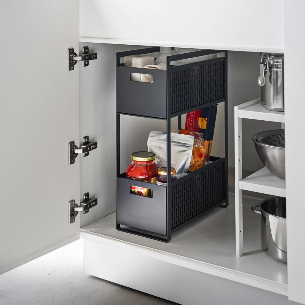 Reinvent cabinet storage with this two-tier solution, designed to revive any dead vertical space! These racks are fully modular with dividing walls to customize the storage compartments on each level. 