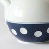 Soesen Mizutama Teapot and Cup Collection. Mizutama means "polka dots" in Japanese. Synonymous with Hizen Yoshida ware, this pattern is attributed to white stones at the bottom of the Narutani River in the upper stream of Haguchi River running through Yoshida village. Mizutama teaware is now a staple and symbol for the Japanese dining table.