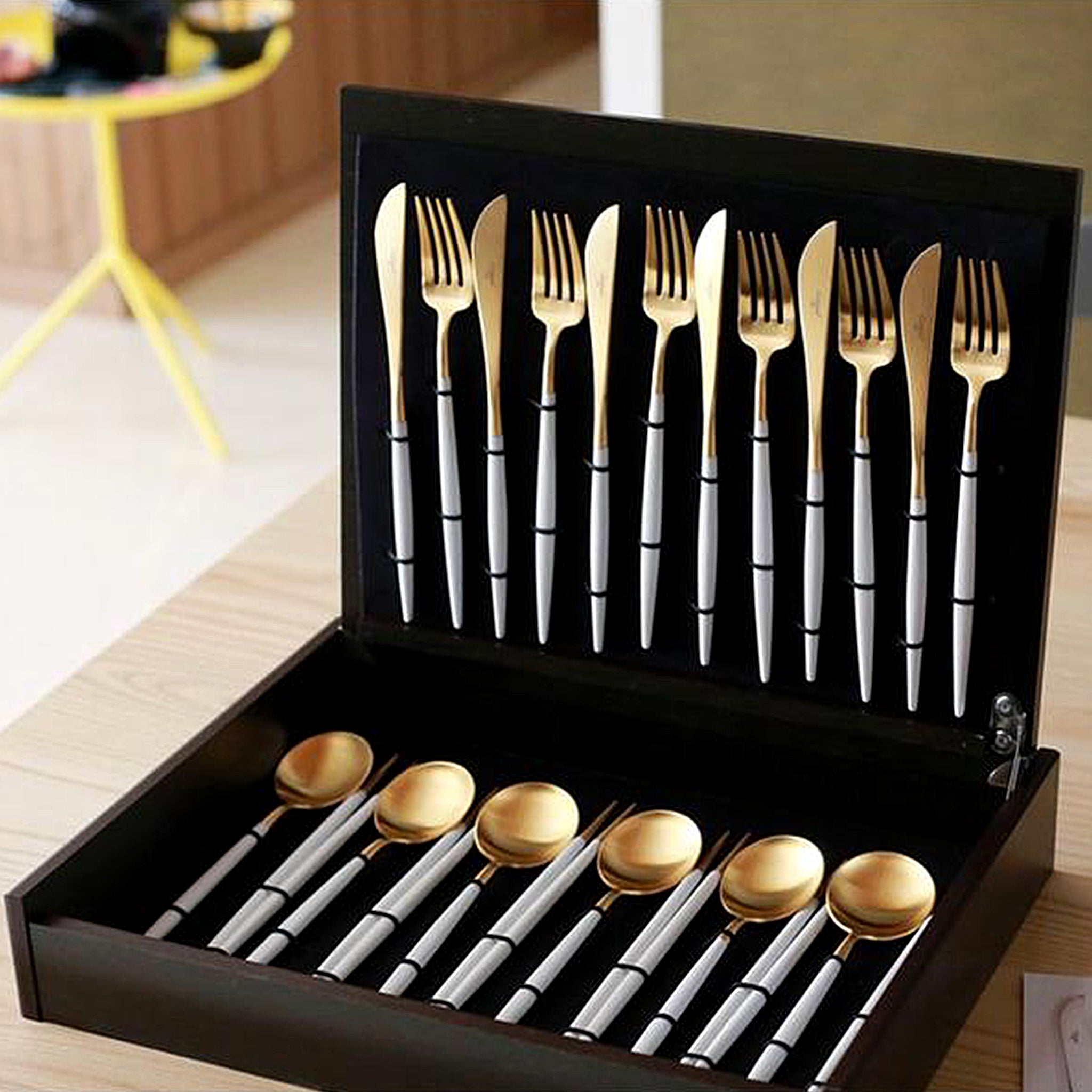Cutipol Goa White Matte Brushed Gold-Plated Cutlery Collection