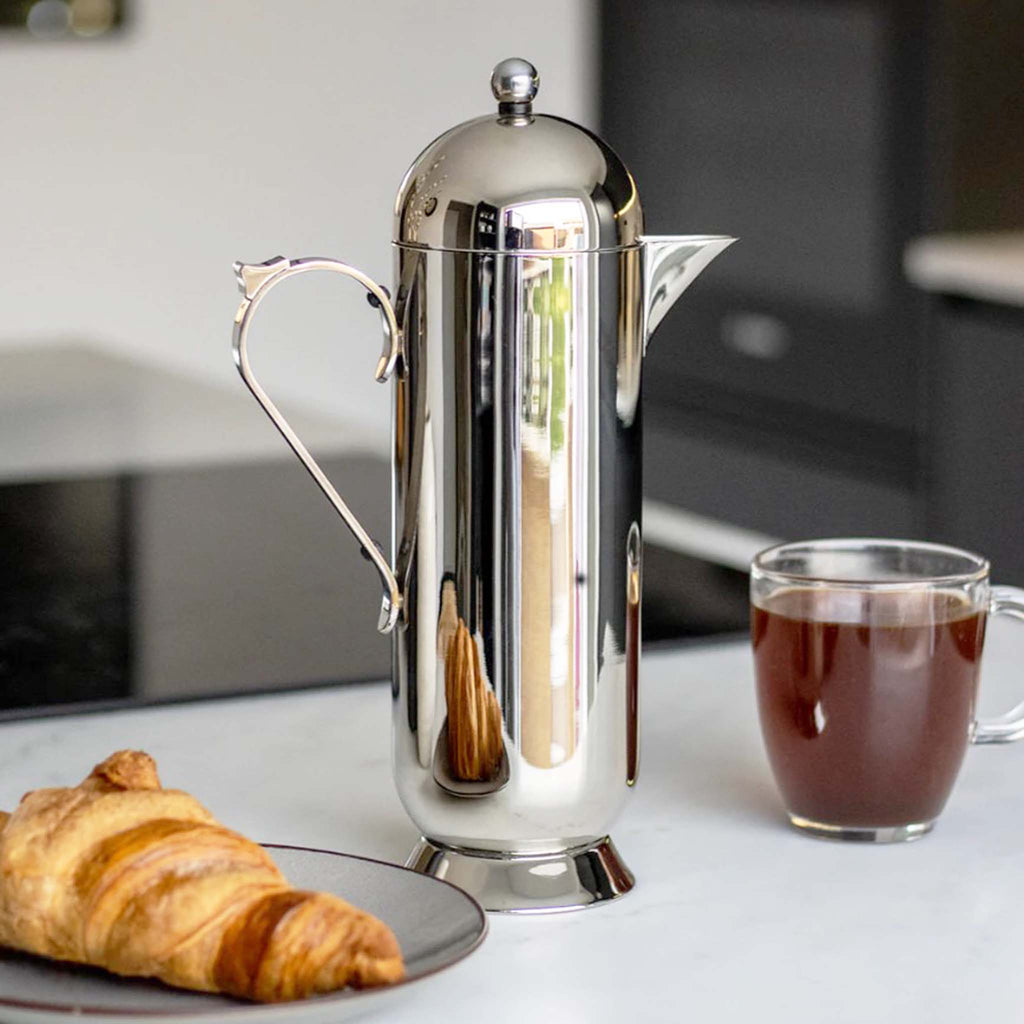 Domus Cafetiere Large - Steel Handle - SKU NM00001. Luxury stainless steel cafetière, beautifully designed to make the perfect pot of coffee.