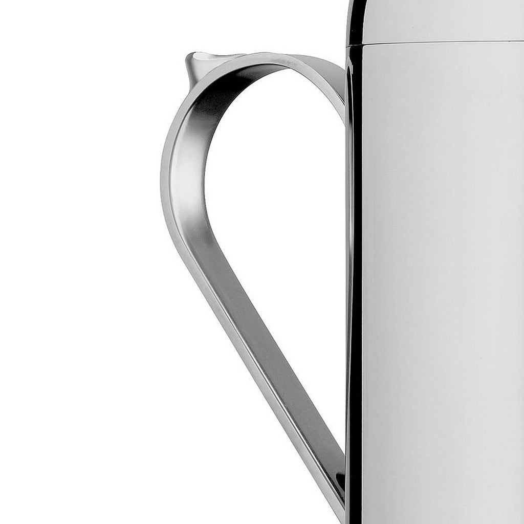 SKU NM00001. Nick Munro Large Domus Cafetière made from 18/8 polished stainless steel with stainless steel plunger mechanism. With a domed top and insulated steel knob and handle. Features a non-drip spout. Dishwasher safe.