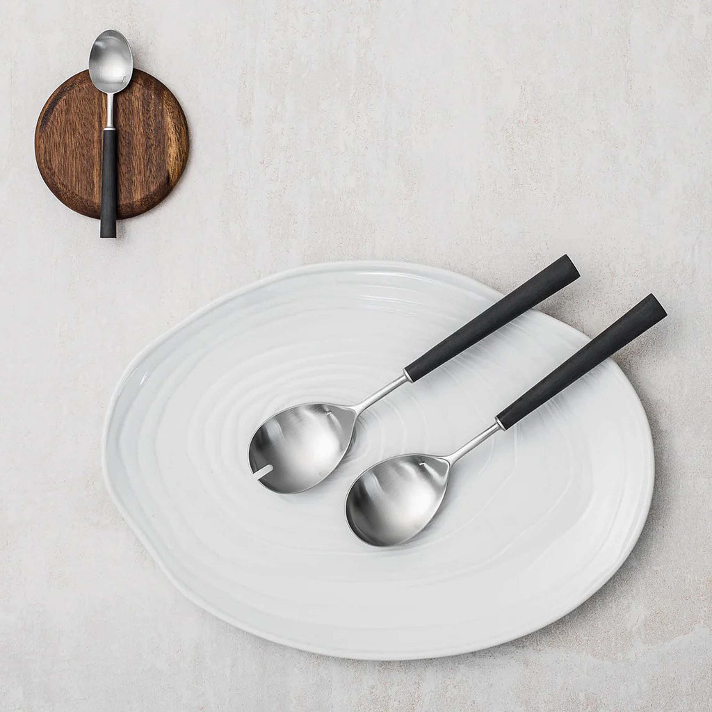 Cutipol Ebony Matte Brushed Black Salad Serving Set EB.23. EAN 5609881682104.