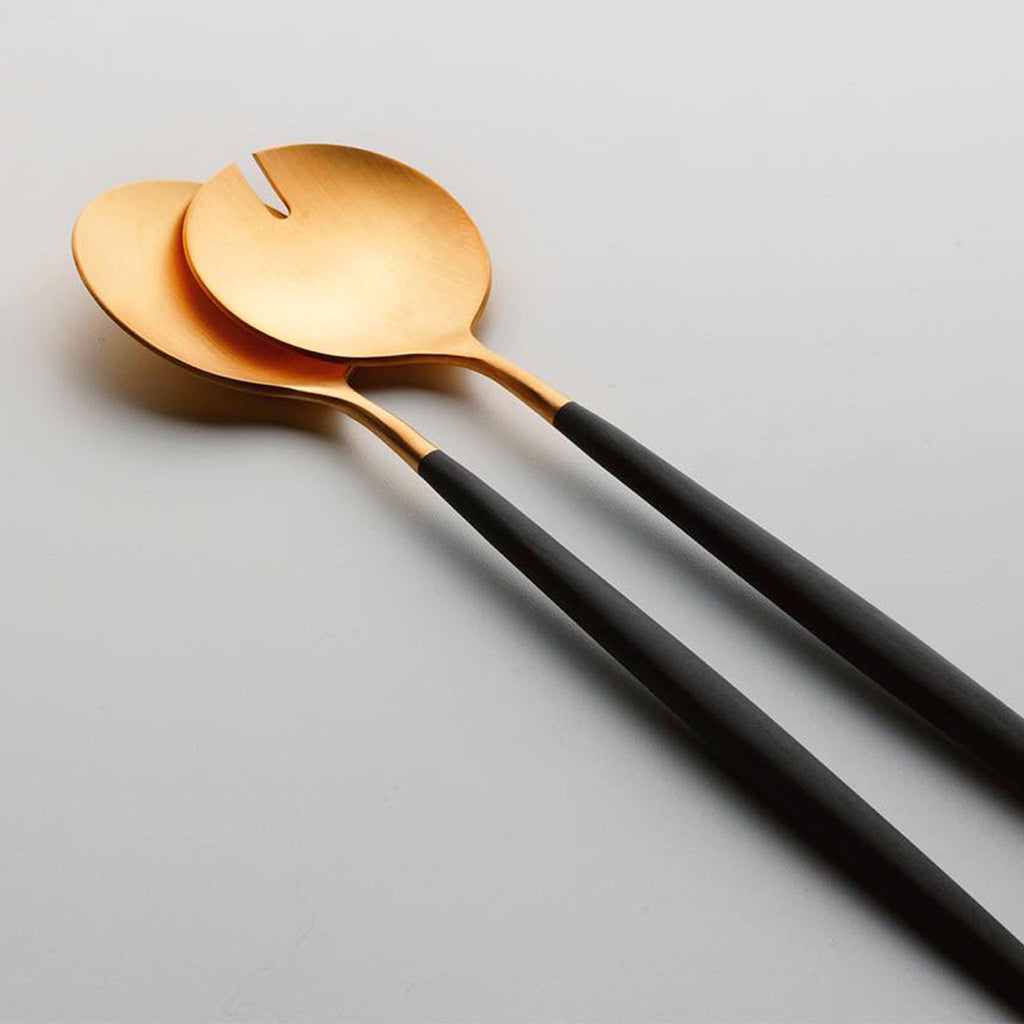 Goa Black Matte Brushed Gold Plated Salad Serving Set. GO.23GB.