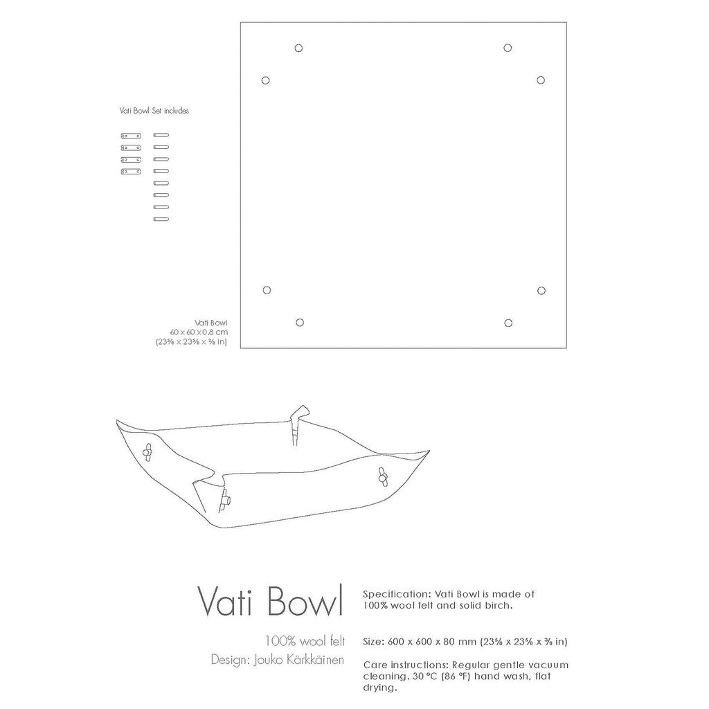 Vati Felt Bowl by Jouko Kärkkäinen for Verso Design. Some assembly required. Vati Medium dimensions: 38 x 38 x 0.5cm / 15 x 15 x 0.25 inches.