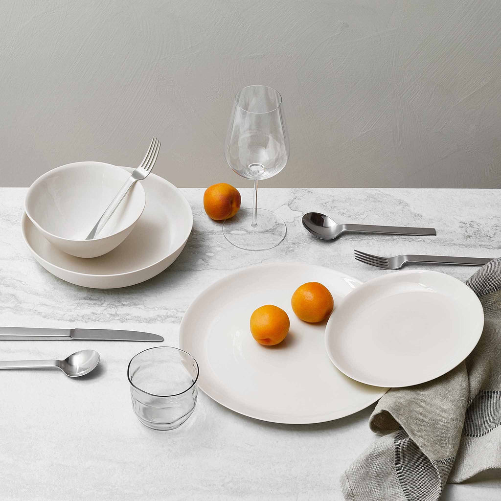 Odeon six-piece cutlery place setting. SKU 4991216. A very glamorous and sophisticated pattern suitable for the most modern of interiors. Odeon, in top quality stainless steel with satin finish, has an inherent luxury.