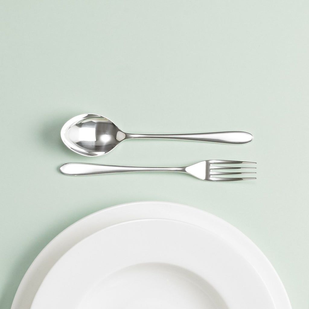 Pride silver plate six-piece cutlery place setting. Included in the very first Design Centre Awards in 1957 it is on display in numerous collections around the world as a prime example of 20th century modernist design and remains one of our most popular ranges. SKU 4993010.