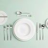 Pride silver plate six-piece cutlery place setting. Now an acknowledged modern classic, the gently tapered hollow knife handles, delicate curves and refined proportions give ‘Pride’ its exceptional beauty and understated elegance. SKU 4993010.