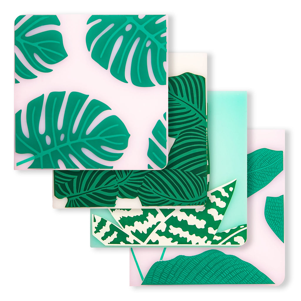 Inspired by nature & made with plastic-free silicone, the modern-twist conservatory coaster set brings functional elegance directly to your table. The soft, beautifully translucent pattern enhances any surface while keeping harsh chemicals far away from your family. This forgiving coaster protects your surfaces from heat & water damage with silky soft silicone that never wears or tears. 