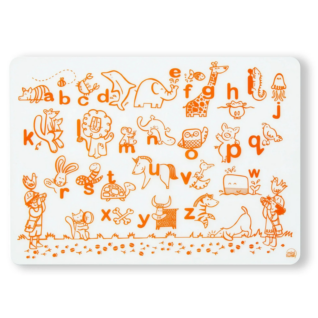 Mark Mat: Alphabet Animals. SKU: DMAA. GTIN: 00816990012493. The plastic-free mark-mat is crafted out of pure, silky soft silicone & designed for kids of all ages. All modern-twist products are made with 100% pure, food-grade silicone that is European & FDA compliant.