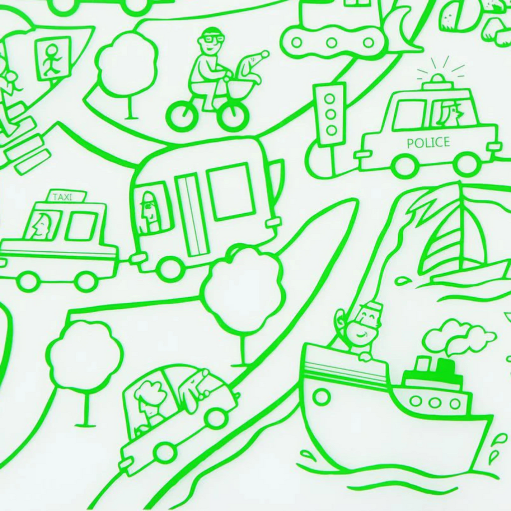 Mark Mat: Transportation. SKU: DMTP. GTIN: 00816990012509. The plastic-free mark-mat is crafted out of pure, silky soft silicone & designed for kids of all ages. The non-porous & germ-free surface will never wear & tear, so you can roll up the reusable, memory-free mat again & again for endless mealtime fun at home or on the go. 